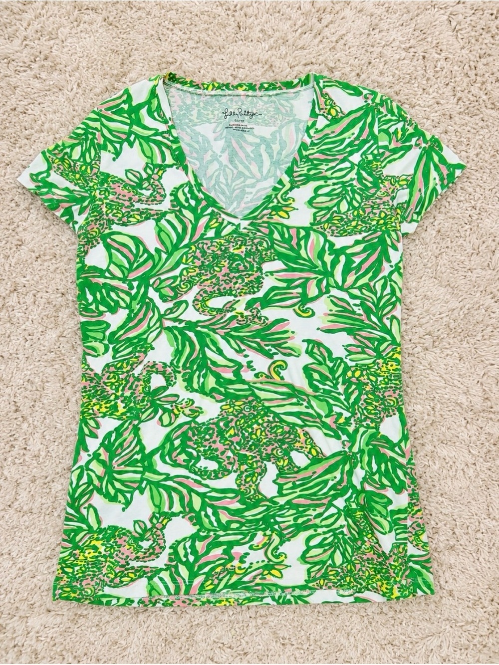 Lilly Pulitzer Seeing Pink Elephants Michele Top Green Pink Size S